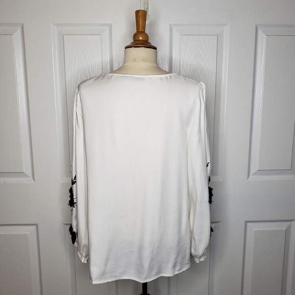 Zara Top M Contrast Embroidery Babydoll Boho Lace Front Bohemian Cottagecore - Picture 11 of 13